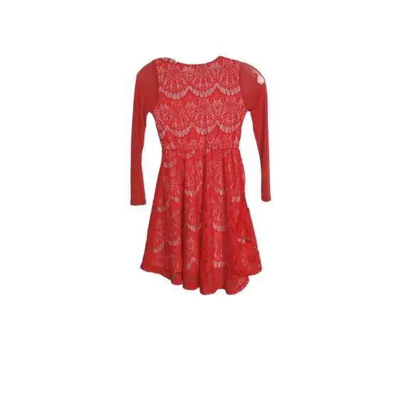 #5 GB girls Peach and white lace long sleeve dress - Picture 2 of 3